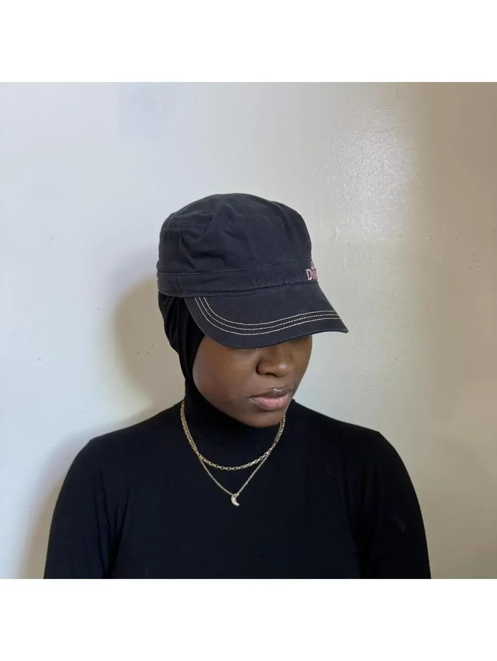 Y2K Duck Dynasty Cadet Cap - Black & Pink Embroidery Contrast Stitch‎